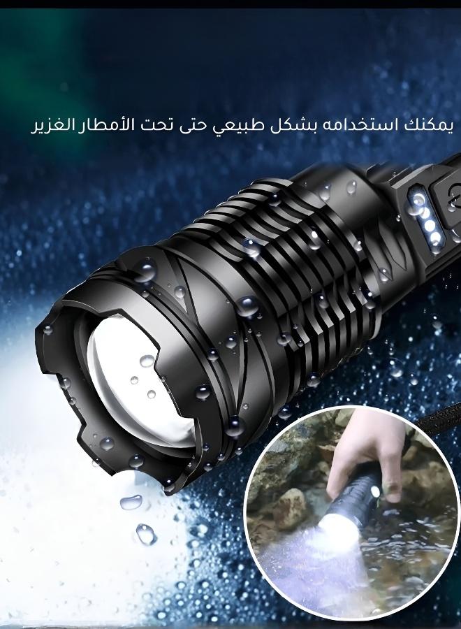 مصباح يدوي قوي متعدد الاستخدامات مع عدسة قابلة للتمديد وتغيير البؤرة - شاشة عرض البطارية - 5 إعدادات إضاءة - شحن متعدد الأنواع - مناسب للتخييم والصيد والمغامرة - Image 4